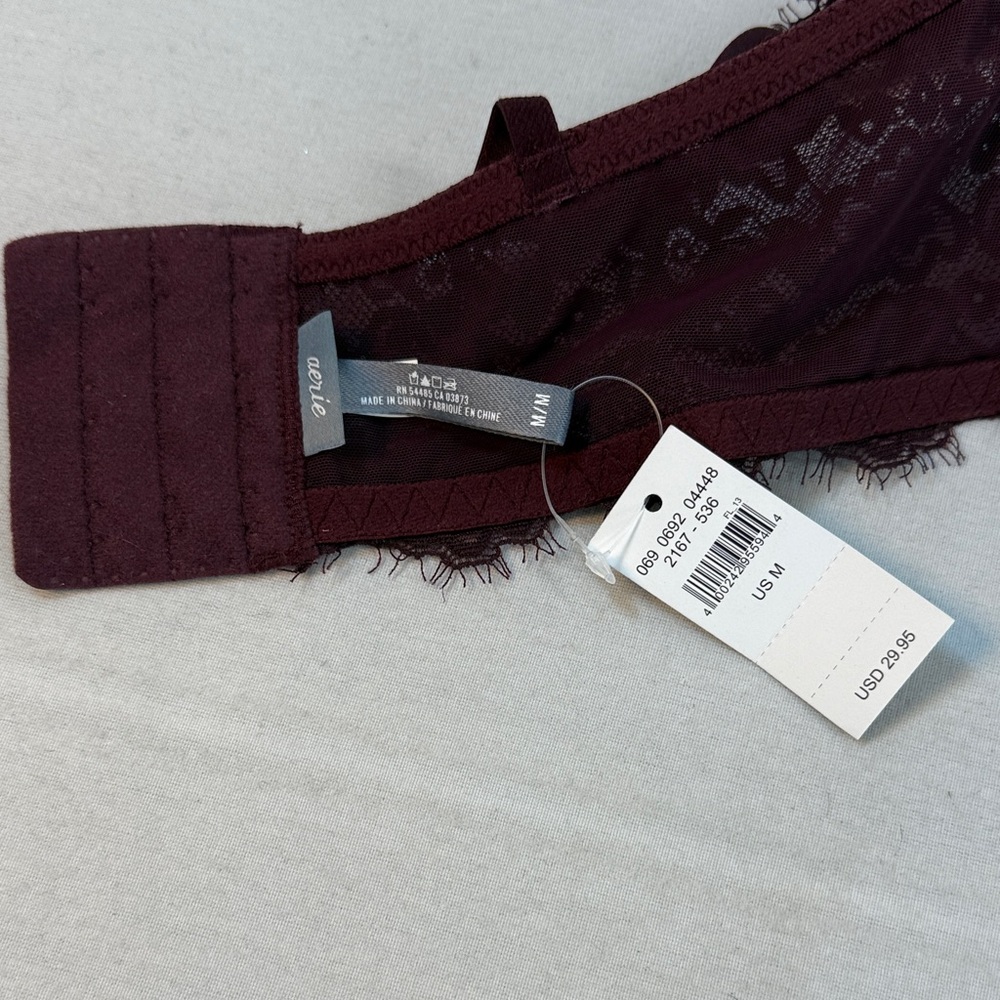 NWT Aerie Lace Longline Bralette Burgundy Size M - Picture 3 of 10
